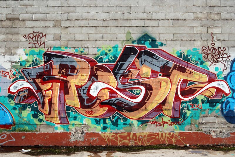 Een muur vernielde met het art. van straatgraffiti