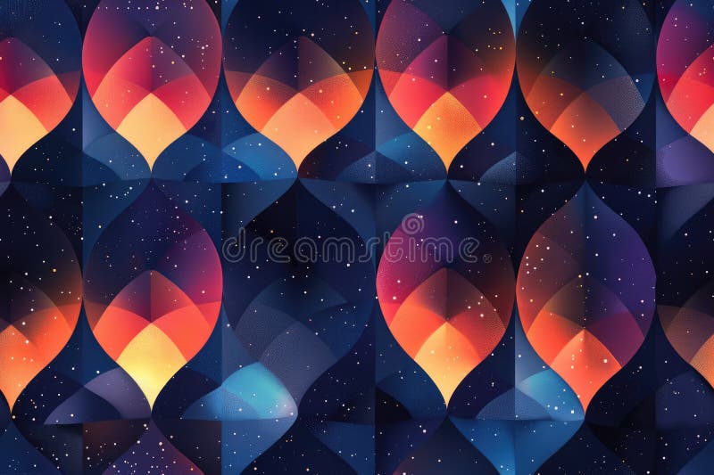 A seamless pattern of glowing, multi-colored leaves against a dark blue background. AIG51A. AI generated. A seamless pattern of glowing, multi-colored leaves against a dark blue background. AIG51A. AI generated