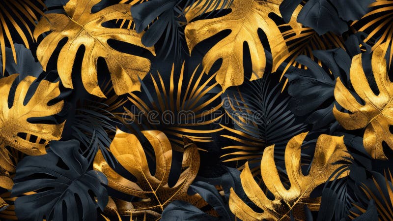 A seamless pattern of black and gold tropical leaves. AIG51A. AI generated. A seamless pattern of black and gold tropical leaves. AIG51A. AI generated