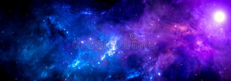 Een oneindig universum met sterren en een paarse nevel in de ruimte