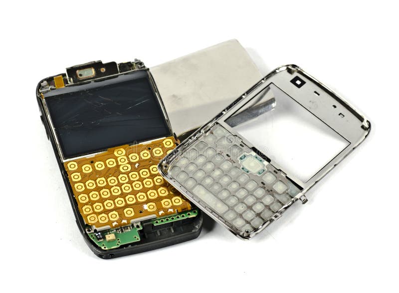 Een open gebroken mobiele telefoon royalty-vrije stock afbeelding Een open gebroken mobiele telefoon royalty-vrije stock afbeelding
