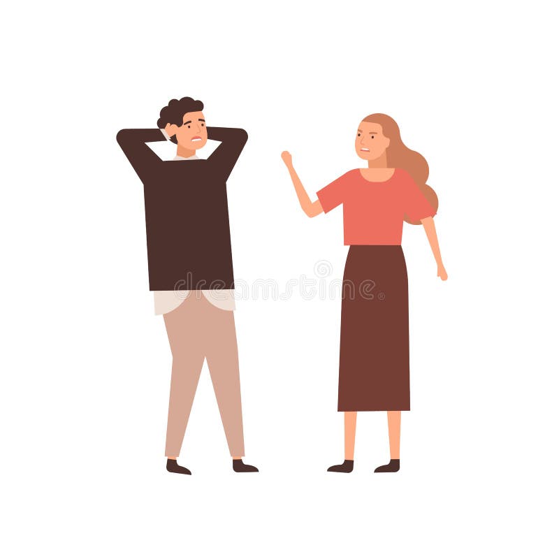 Een paar argumenten voor een vlakke vectorillustratie Echtgenote schreeuwt om geshockeerde stripfiguren Agressief meisje stock illustratie Een paar argumenten voor een vlakke vectorillustratie Echtgenote schreeuwt om geshockeerde stripfiguren Agressief meisje stock illustratie
