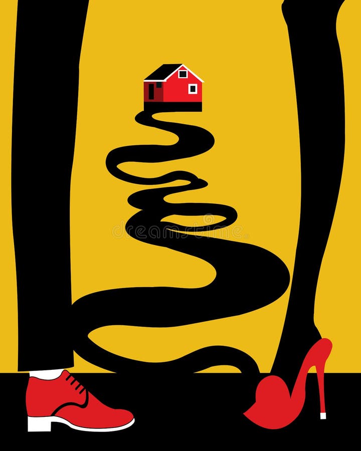 Een paar die voor hun droomhuis samen vechten royalty-vrije illustratie Een paar die voor hun droomhuis samen vechten royalty-vrije illustratie
