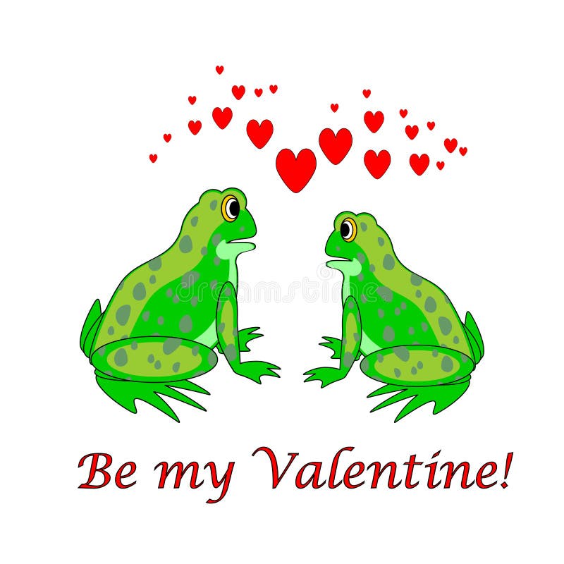 Een grappig paar cartoonkikkers met harten. Valen vector illustratie