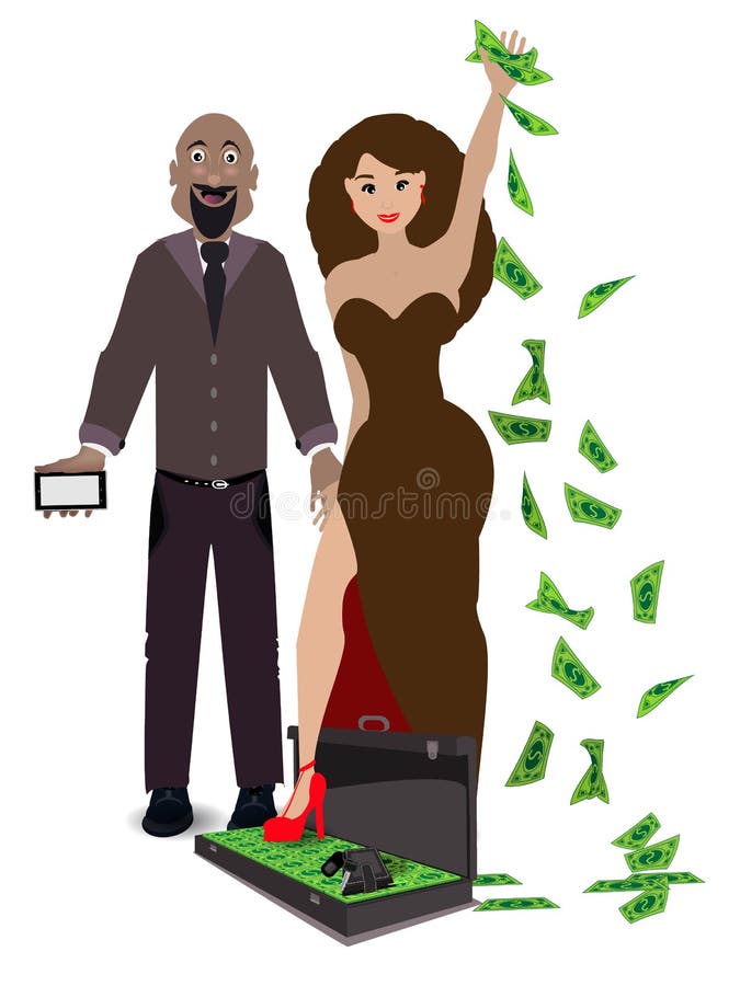 Een paar minnaars op een wit met een geval van geld vector illustratie Een paar minnaars op een wit met een geval van geld vector illustratie