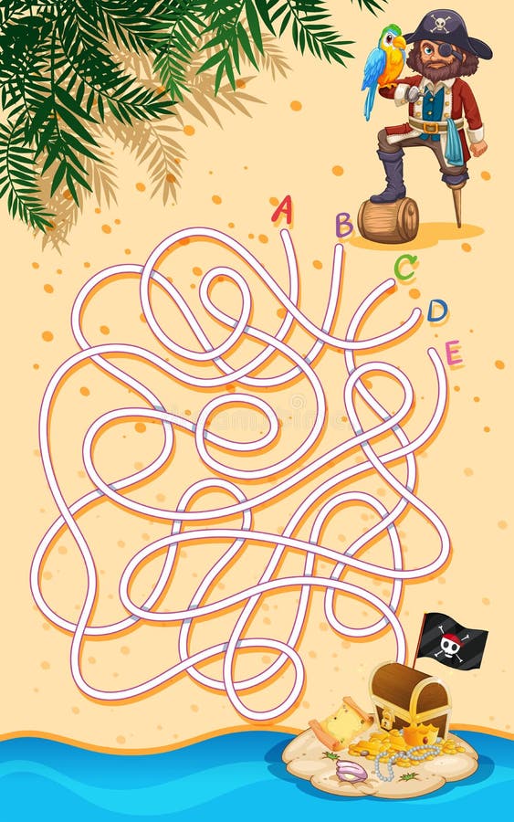 Een piraat die het spel van het schatlabyrint vinden vector illustratie Een piraat die het spel van het schatlabyrint vinden vector illustratie
