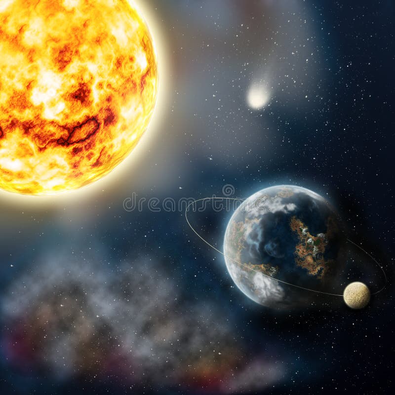 Een planeet is de Aarde en de Zon royalty-vrije illustratie