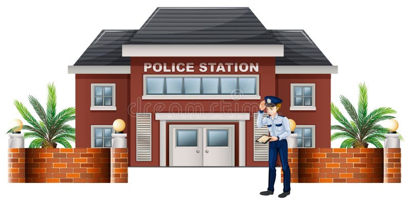 Een politieagent buiten het politiebureau vector illustratie Een politieagent buiten het politiebureau vector illustratie
