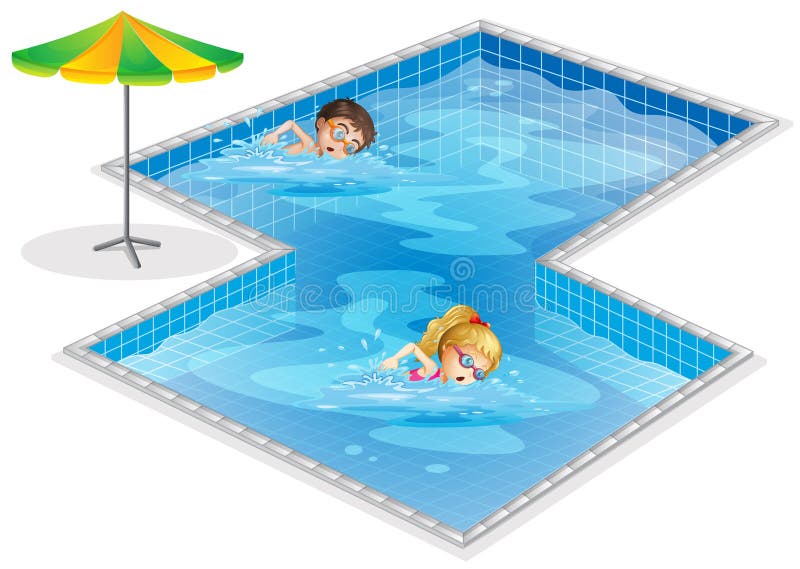 Een Pool Met Een Jongen Meisje Het Zwemmen Stock Illustratie - Illustration openlucht, heer: 33314798