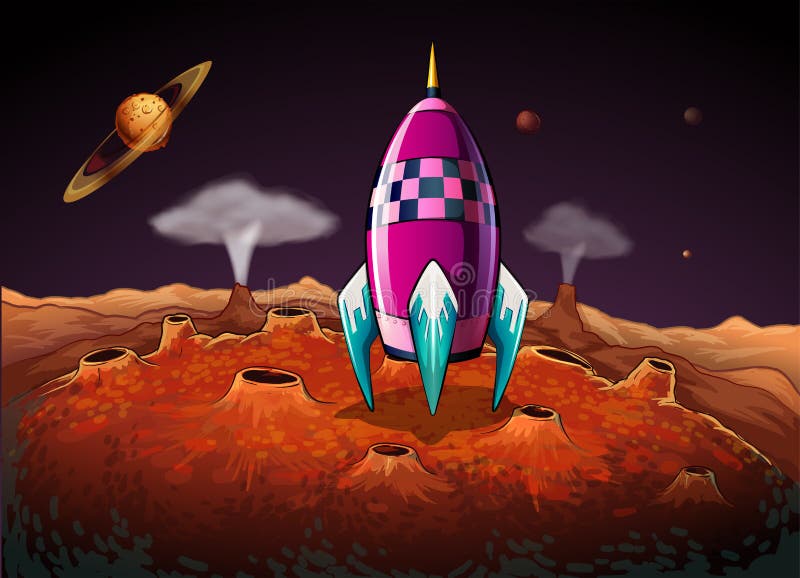 Een raket bij outerspace dichtbij de planeten royalty-vrije illustratie Een raket bij outerspace dichtbij de planeten royalty-vrije illustratie