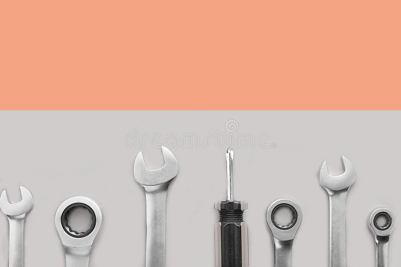 Een reeks hulpmiddelen om de machine te herstellen: moersleutel, schroevedraaier, zeshoeken Mannelijke reeks Reparatie, garage, r stock afbeeldingen Een reeks hulpmiddelen om de machine te herstellen: moersleutel, schroevedraaier, zeshoeken Mannelijke reeks Reparatie, garage, r stock afbeeldingen