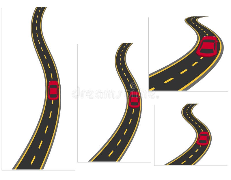 Een reeks wegen met auto's vanuit verschillende invalshoeken Weg, de auto van de hoge snelheidsweg Materieel Ontwerp Illustratie royalty-vrije illustratie Een reeks wegen met auto's vanuit verschillende invalshoeken Weg, de auto van de hoge snelheidsweg Materieel Ontwerp Illustratie royalty-vrije illustratie