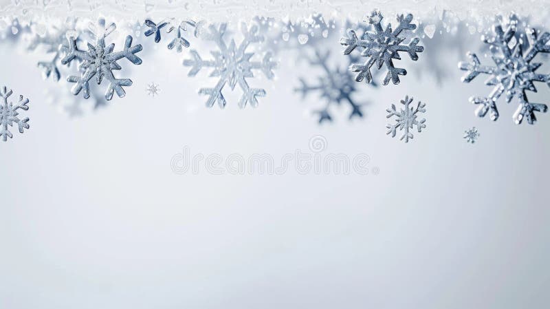 A serene border of detailed snowflakes against a pristine white backdrop. AI generated. A serene border of detailed snowflakes against a pristine white backdrop. AI generated