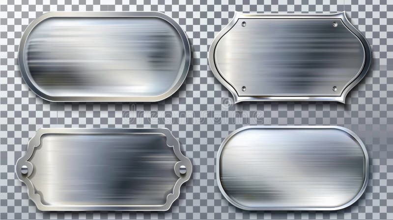 A mockup of a steel or silver plate, and a name plaque isolated on a transparent background. An outline of metal grey identification badges or tags, a rectangular or round frame to display the. AI generated. A mockup of a steel or silver plate, and a name plaque isolated on a transparent background. An outline of metal grey identification badges or tags, a rectangular or round frame to display the. AI generated