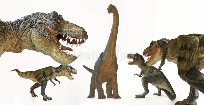 Een Tyrannosaurus Rex Pack Menaces een Brachiosaurus royalty-vrije illustratie Een Tyrannosaurus Rex Pack Menaces een Brachiosaurus royalty-vrije illustratie