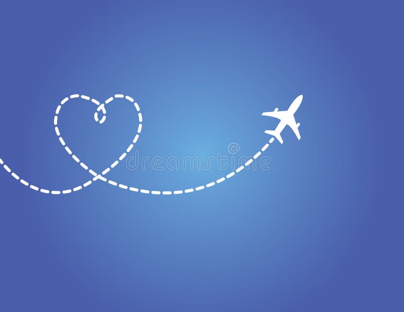 Een Vliegtuig die in de donkerblauwe hemel vliegen die achter een liefde weggaan vormde rooksleep stock illustratie Een Vliegtuig die in de donkerblauwe hemel vliegen die achter een liefde weggaan vormde rooksleep stock illustratie