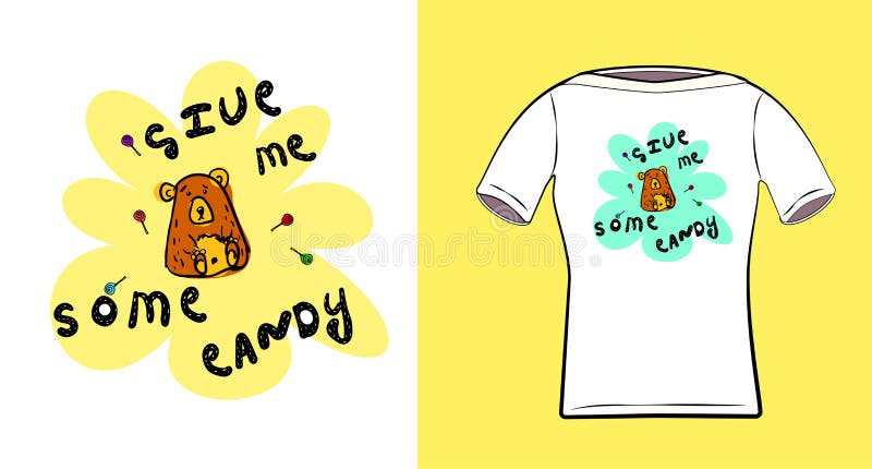 Een weinig draag Met de inschrijving geef me één of ander suikergoed Druk voor t-shirts, kleding, textiel CS en stock illustratie Een weinig draag Met de inschrijving geef me één of ander suikergoed Druk voor t-shirts, kleding, textiel CS en stock illustratie