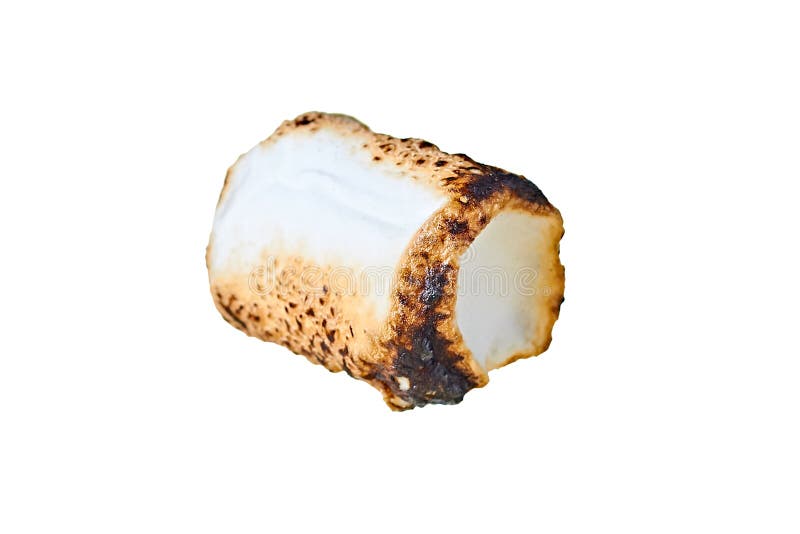 Eendraads gefrituurd op de barbecuesse marshmallow cylindrische vorm, geïsoleerd op de witte achtergrond