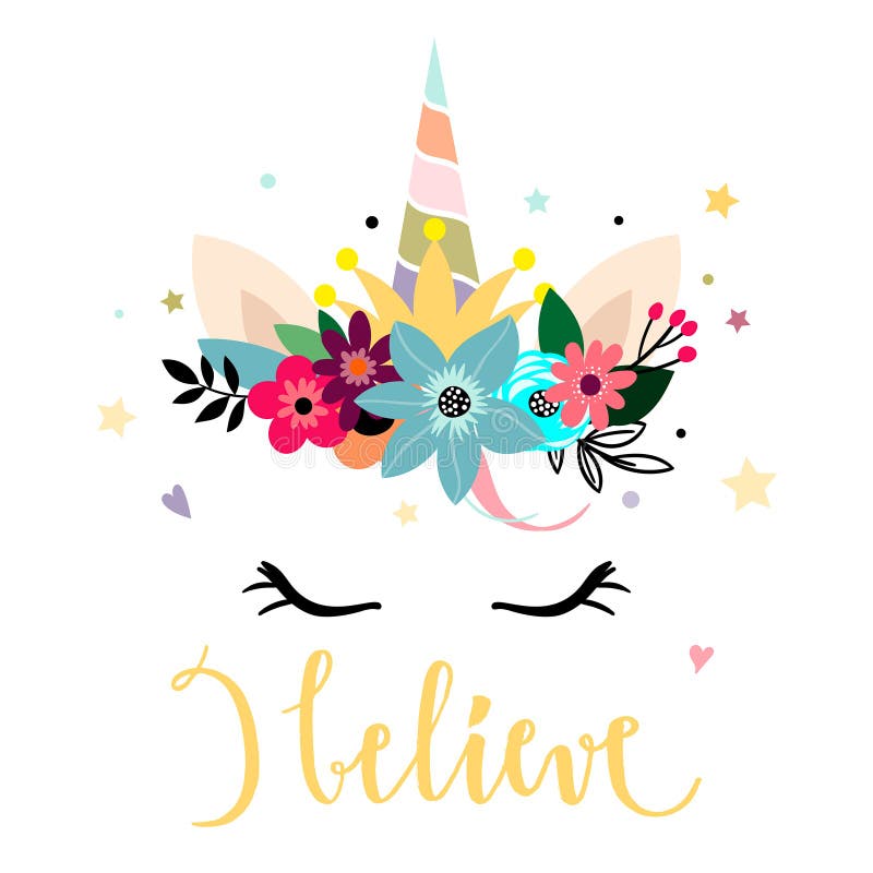 Eenhoornhoofd met bloemen, voor het drukken geschikt kaartontwerp royalty-vrije illustratie Eenhoornhoofd met bloemen, voor het drukken geschikt kaartontwerp royalty-vrije illustratie