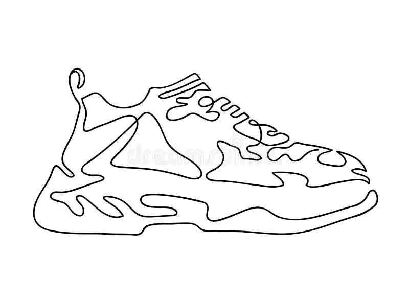 Sneaker single line drawing. Abstract sports shoes modern design. Vector illustration. Continuous one line art style. Sneaker single line drawing. Abstract sports shoes modern design. Vector illustration. Continuous one line art style