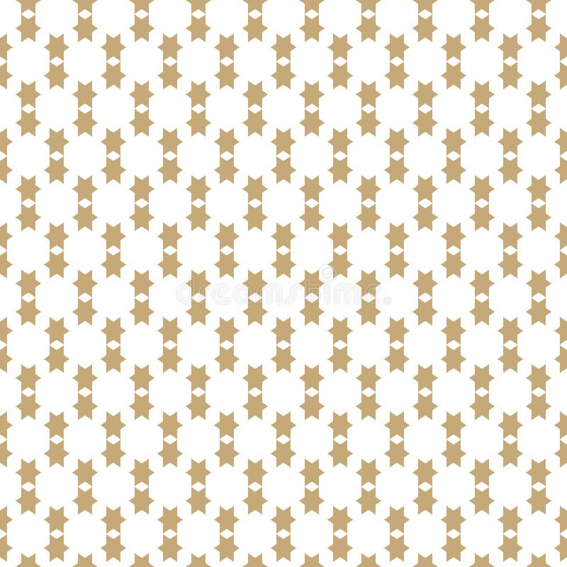 Simple geometric seamless pattern with golden stars. Vector abstract white and gold ornamental texture. Festive ornate background with small elements. Repeat design for decoration, fabric, wrapping. Simple geometric seamless pattern with golden stars. Vector abstract white and gold ornamental texture. Festive ornate background with small elements. Repeat design for decoration, fabric, wrapping