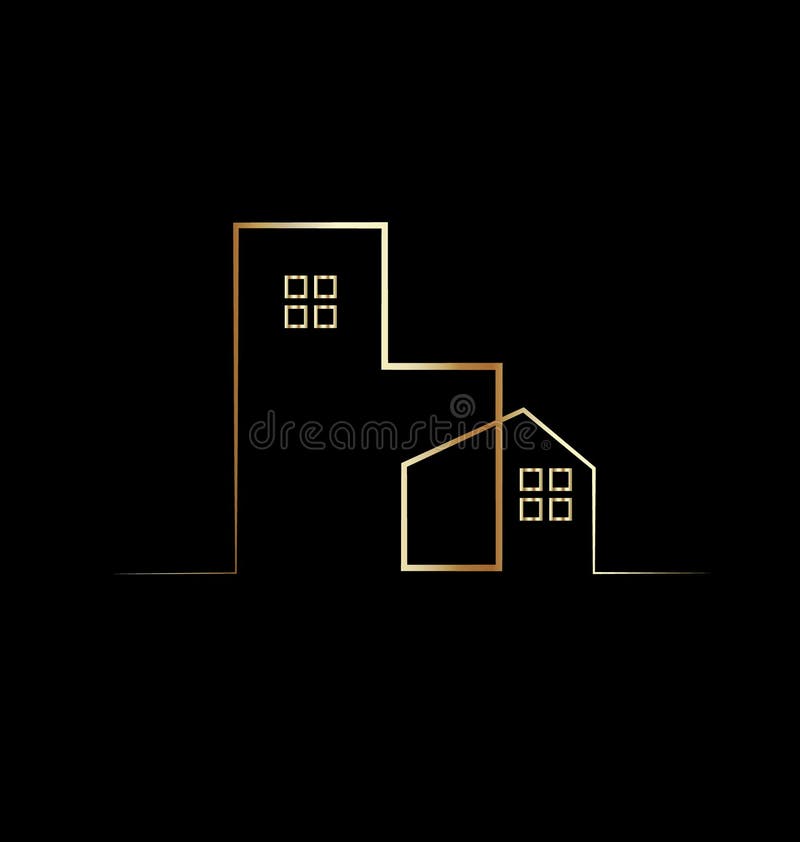 Eenvoudig gouden huis en de bouwembleemsymbool royalty-vrije illustratie Eenvoudig gouden huis en de bouwembleemsymbool royalty-vrije illustratie