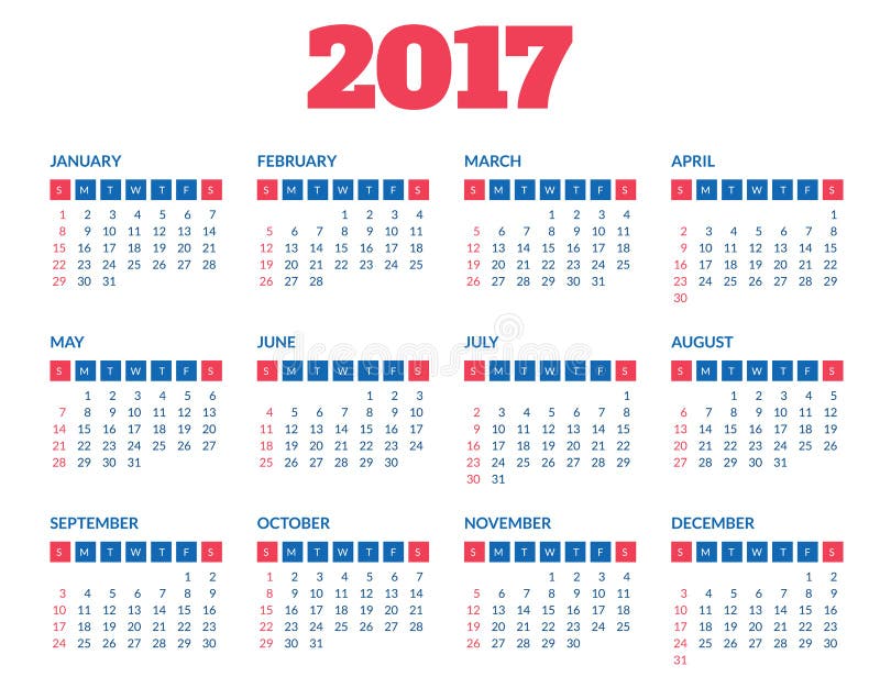 heerlijkheid verwarring Nauw Eenvoudig Kalender 2017 Malplaatje Vector Illustratie - Illustration of  banier, april: 71107521