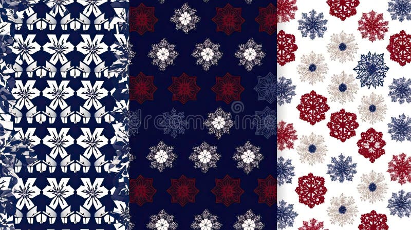 Simple Christmas seamless pattern with geometric motifs. Snowflakes and circles with various decorations. Retro-style textiles. Created by AI. Simple Christmas seamless pattern with geometric motifs. Snowflakes and circles with various decorations. Retro-style textiles. Created by AI