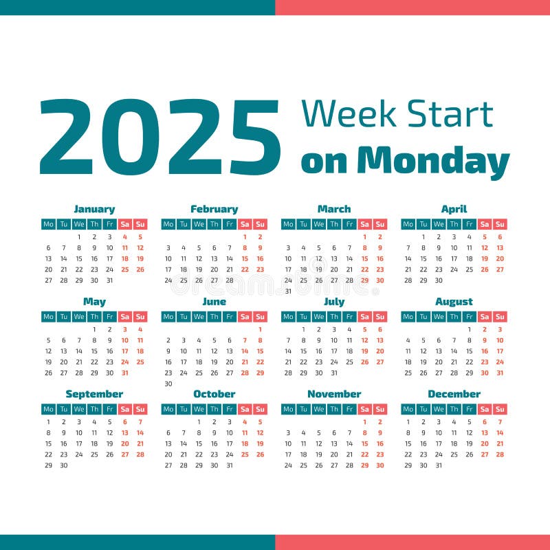 Eenvoudige Het Jaarkalender Van 2025 Vector Illustratie Illustration of tijdschema, jaar 88311599