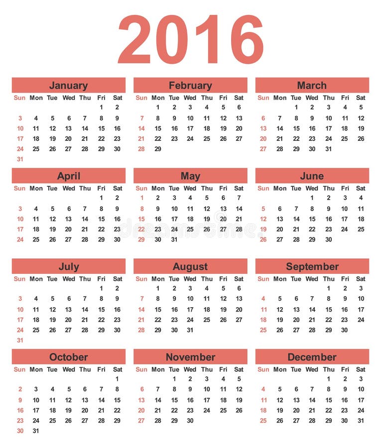 antiek Moderator Vermelding Eenvoudige Kalender 2016 Het Begin Van De Week Op Zondag Vector Illustratie  - Illustration of juli, aantal: 62011594
