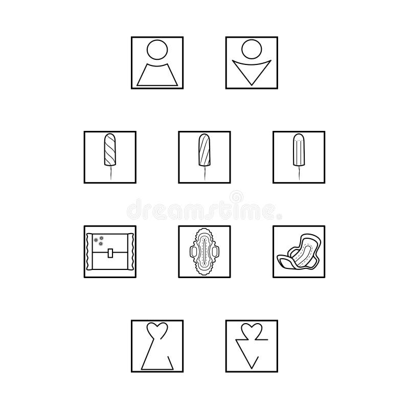 Eenvoudige reeks hygi?nepictogrammen De vector geplaatste stootkussens van de vrouwenhygiëne Vrouwelijke stootkussens en toiletpi royalty-vrije illustratie Eenvoudige reeks hygi?nepictogrammen De vector geplaatste stootkussens van de vrouwenhygiëne Vrouwelijke stootkussens en toiletpi royalty-vrije illustratie