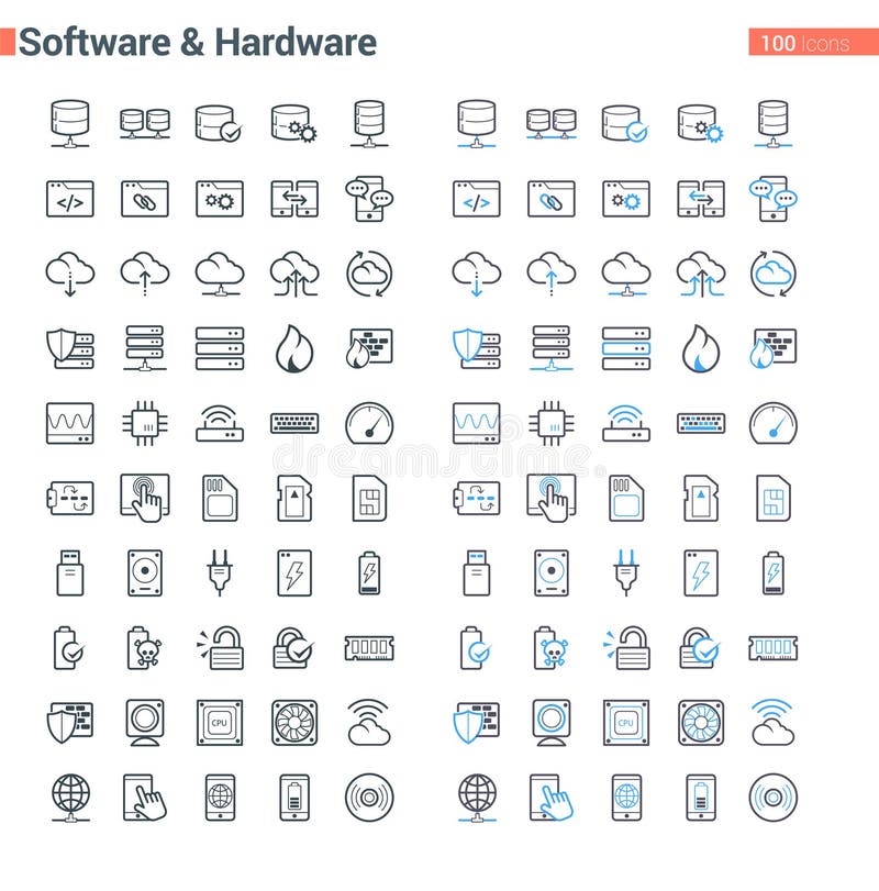 Eenvoudige schone en gewaagde vector van de lijnsoftware en Hardware reeks vector illustratie Eenvoudige schone en gewaagde vector van de lijnsoftware en Hardware reeks vector illustratie