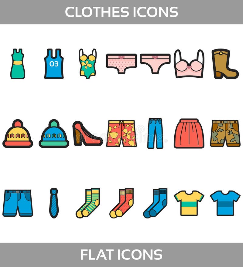 Eenvoudige Vastgestelde Kleren of en het winkelen Vectorvlakte met overzichtspictogrammen Bevat such de t-shirt van Icons asÂ, stock illustratie Eenvoudige Vastgestelde Kleren of en het winkelen Vectorvlakte met overzichtspictogrammen Bevat such de t-shirt van Icons asÂ, stock illustratie