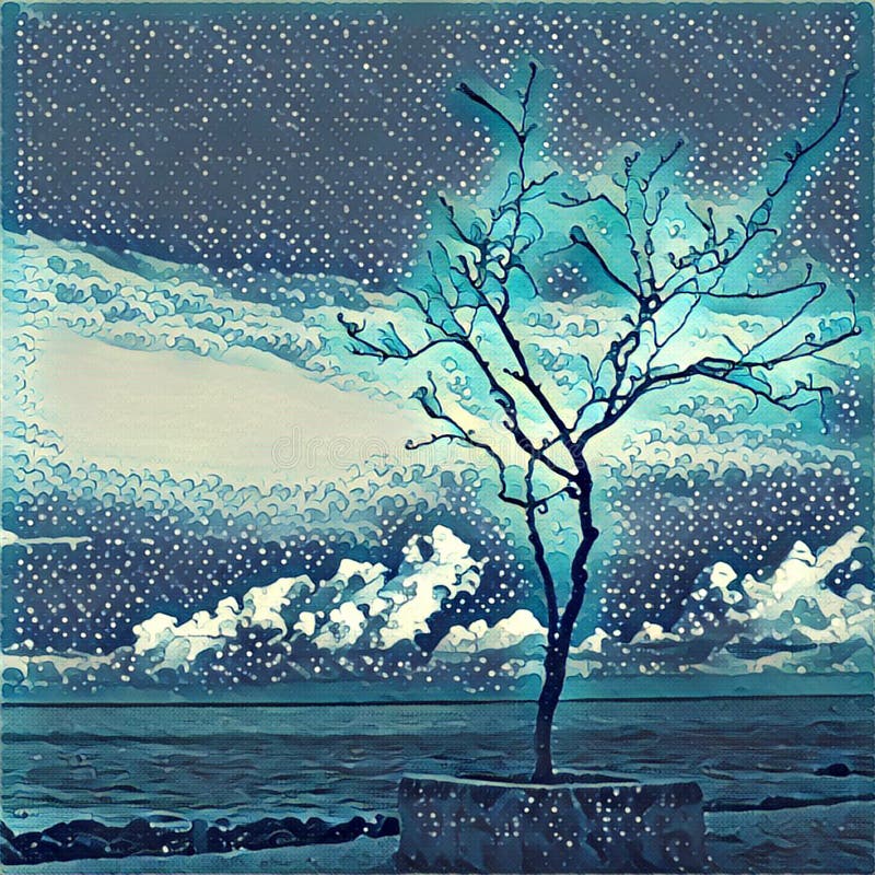 Eenzame boom op de overzeese kust Silhouet van futloze boom op het strand stock illustratie Eenzame boom op de overzeese kust Silhouet van futloze boom op het strand stock illustratie