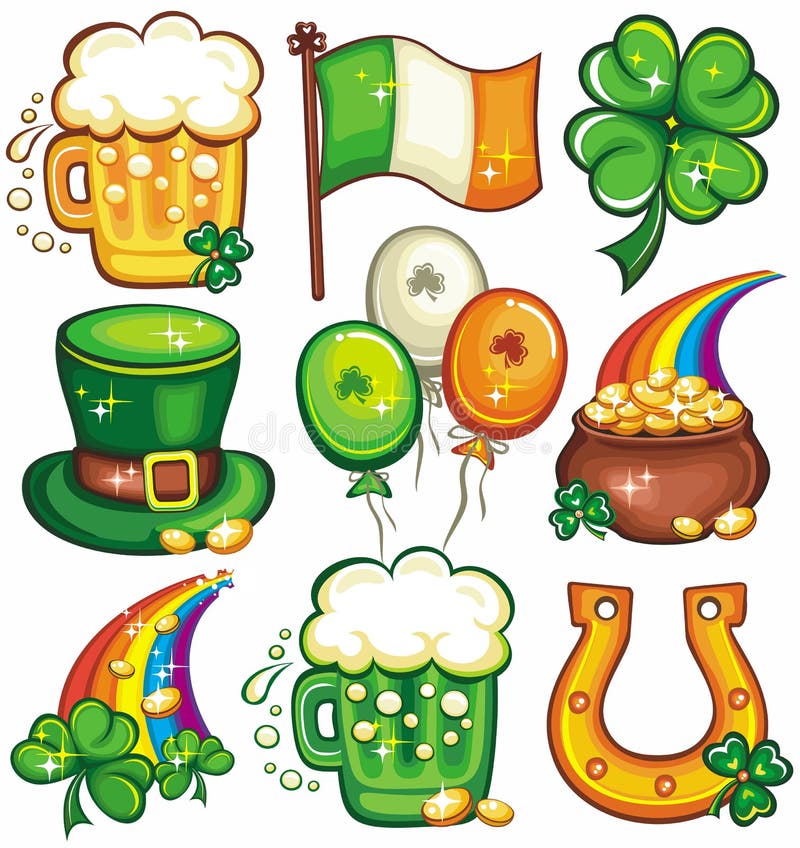 eerste. Het pictogram vastgestelde reeks 2 van de Dag van Patrick stock illustratie eerste. Het pictogram vastgestelde reeks 2 van de Dag van Patrick stock illustratie