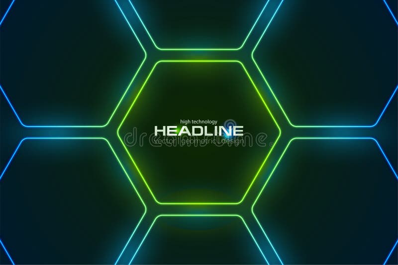 Eesagoni laser geometrici blu verde esagono neonato futuristico astratto illustrazione di stock