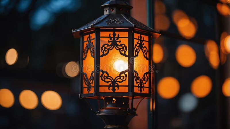 Eestetisk dekorativ orange gata lantern på ai genererad royaltyfri illustrationer
