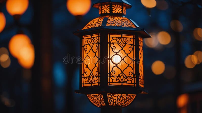 Eestetisk dekorativ orange gata lantern på ai genererad stock illustrationer