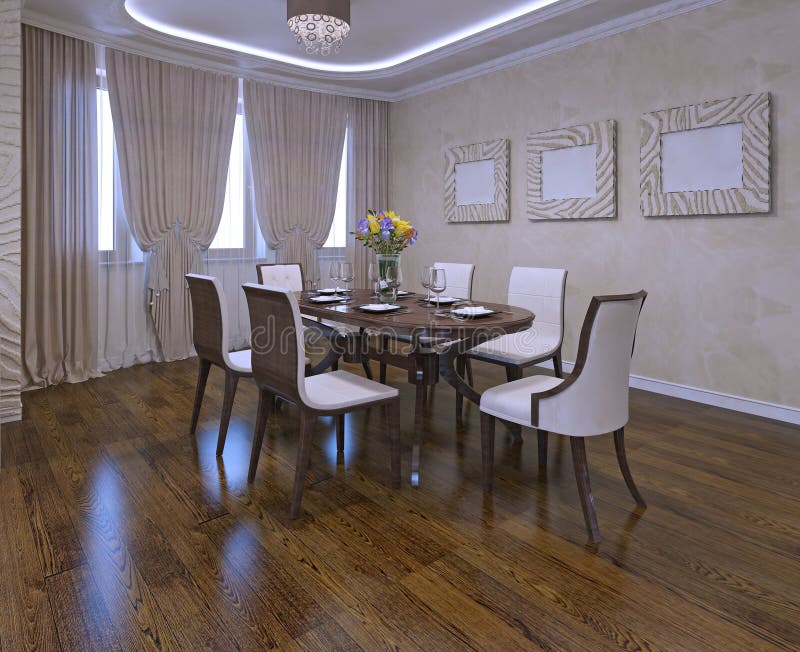 Eetkamer in moderne stijl stock afbeeldingen Eetkamer in moderne stijl stock afbeeldingen