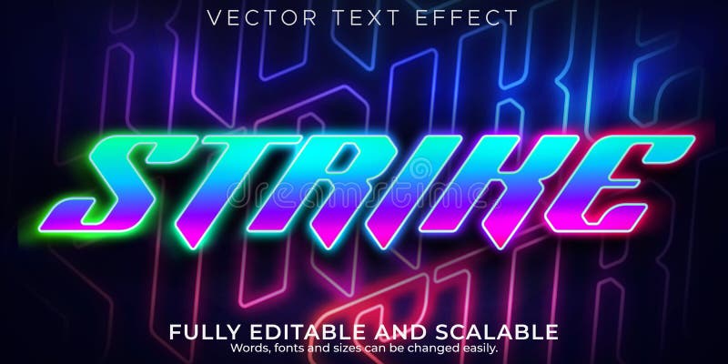 Efect de lovire a textului de joc editabil neon și stil de text laser stock illustration