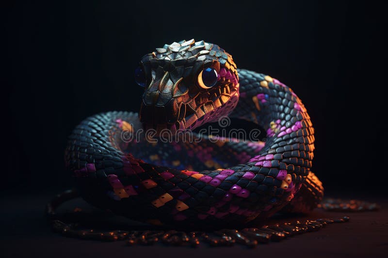 Efect generat de un șarpe 3d cu fața frontală cu unghi de înclinare redus royalty free illustration