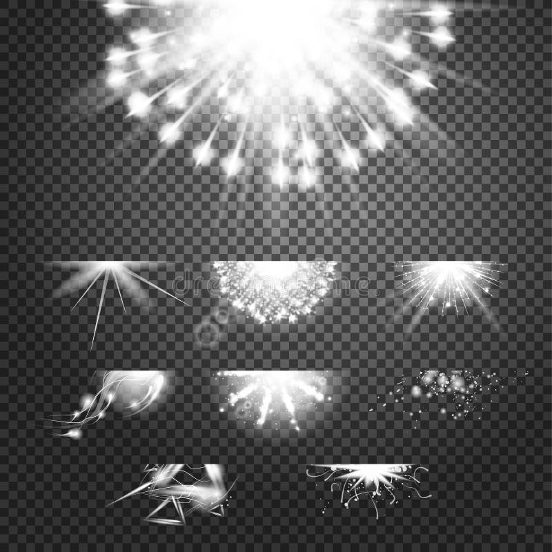 Efecto de la gloria del destello Soles blancos y brillantes del vector simple en fondo transparente stock de ilustración Efecto de la gloria del destello Soles blancos y brillantes del vector simple en fondo transparente stock de ilustración