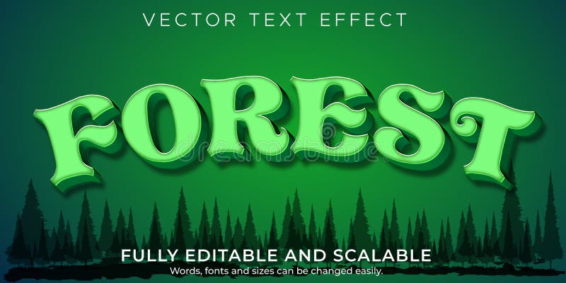 Efecto de texto verde del bosque árbol editable y estilo de texto de naturaleza