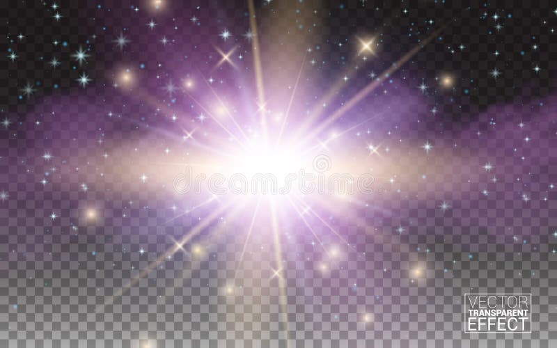 Efecto luminoso mágico del resplandor transparente Explosión de la estrella con las chispas Elementos realistas del diseño Ilustr stock de ilustración