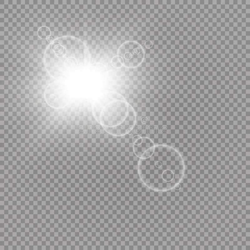 Efeito da luz especial do alargamento da lente da luz solar transparente do vetor Flash de Sun com raios e projetor ilustração do vetor Efeito da luz especial do alargamento da lente da luz solar transparente do vetor Flash de Sun com raios e projetor ilustração do vetor