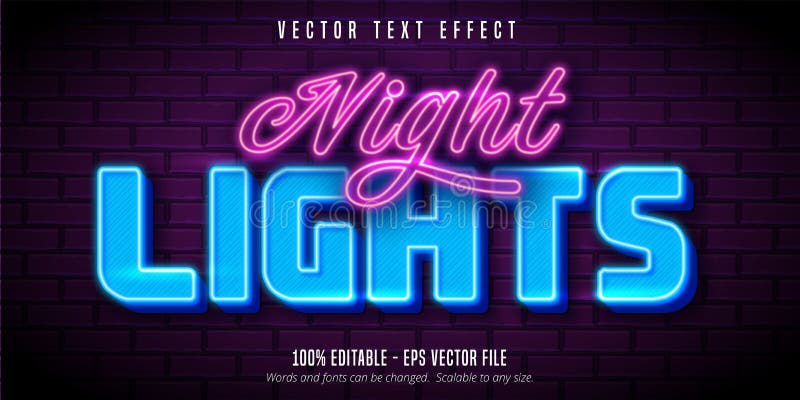 Efekt tekstowy neonowego stylu edytowalnego świateł nocnych