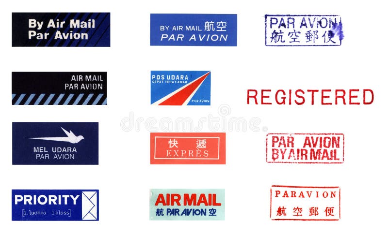 Features a variety of international postage stickers and stamps. Features a variety of international postage stickers and stamps