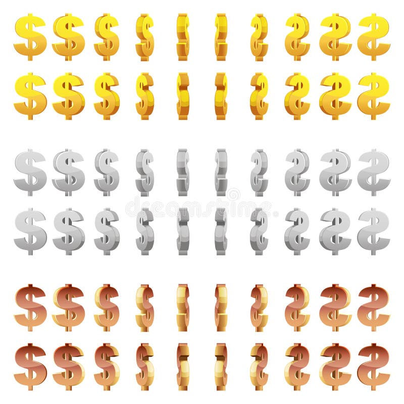 3D-animatie-effect van een draaiend metalen dollarteken stock illustratie