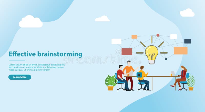 Effective brainstorming concept for website template banner design with team on the table discuss idea together - vector vector illustration Effective brainstorming concept for website template banner design with team on the table discuss idea together - vector vector illustration