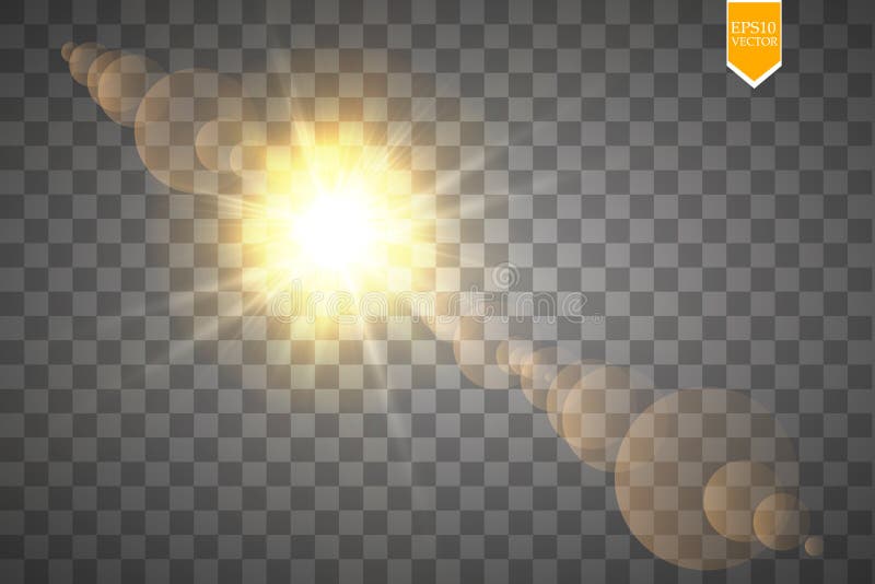 Effetto della luce speciale del chiarore della lente di luce solare trasparente di vettore Flash di Sun con i raggi ed il riflett illustrazione vettoriale Effetto della luce speciale del chiarore della lente di luce solare trasparente di vettore Flash di Sun con i raggi ed il riflett illustrazione vettoriale